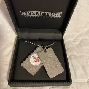 AFFLICTION Dog Tag Pendant & Necklace Set Watch